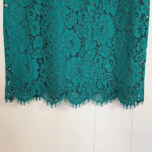 Ralph Lauren Lace Ruffle Off Cold Shoulder Dress Emerald Green Knee Length Party - Picture 11 of 14